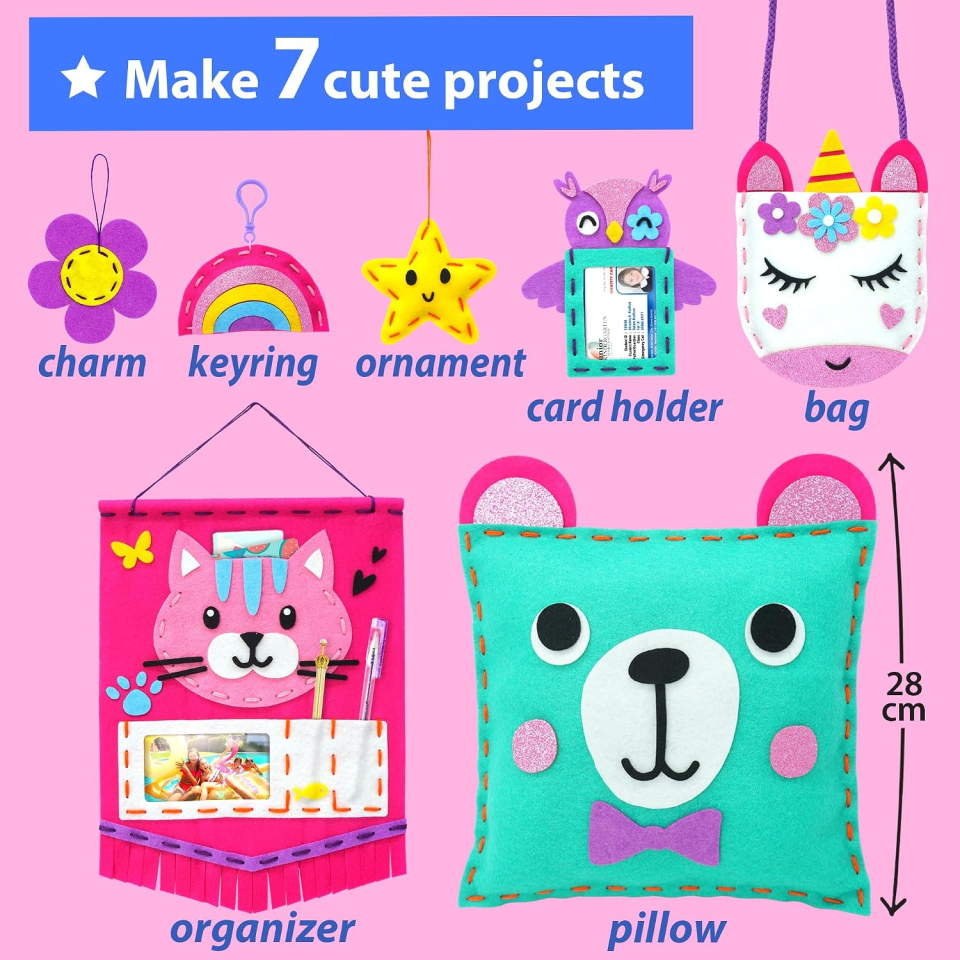 KRAFUN kit cucito feltro bambini con 7 progetti