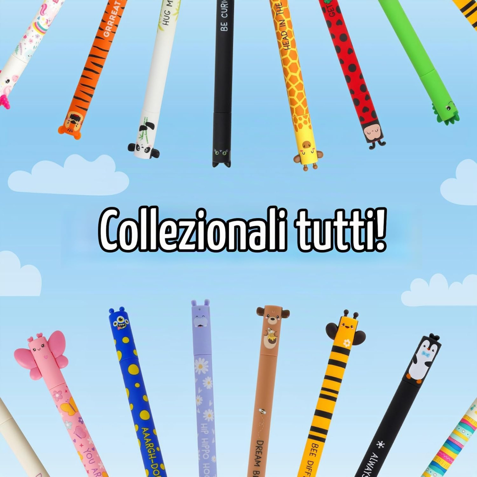 Legami penne gel cancellabili animali, set da 8