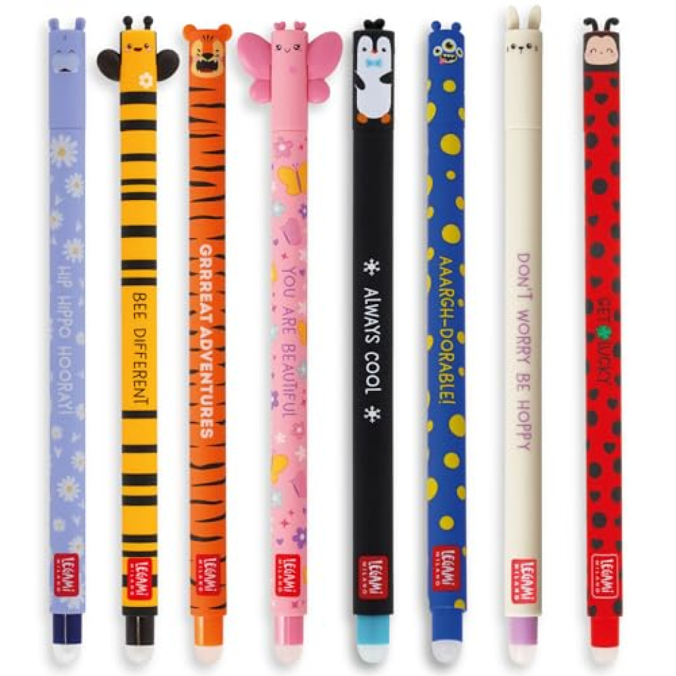 Legami penne gel cancellabili animali, set da 8