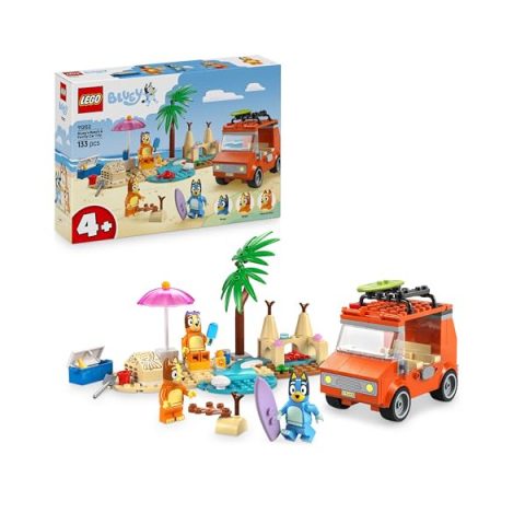 LEGO Bluey Vacanza in Spiaggia con Auto, Surf e 3 Minifigure