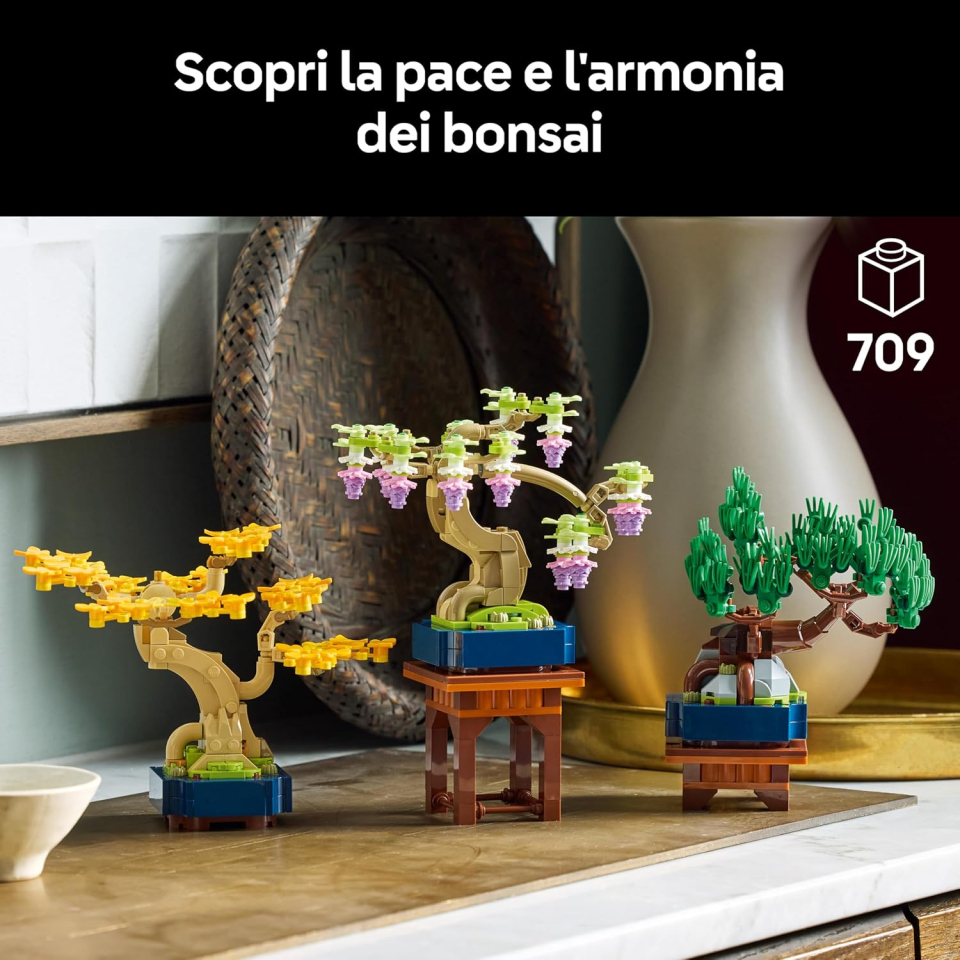 LEGO Botanicals Mini Bonsai 10373 – Ginkgo, Pino Nero e Glicine con Espositori