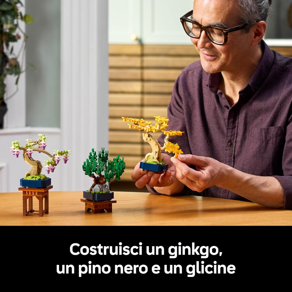 LEGO Botanicals Mini Bonsai 10373 – Ginkgo, Pino Nero e Glicine con Espositori