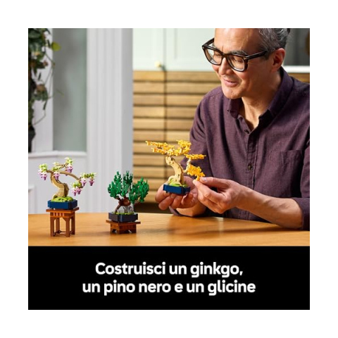 LEGO Botanicals Mini Bonsai 10373 – Ginkgo, Pino Nero e Glicine con Espositori