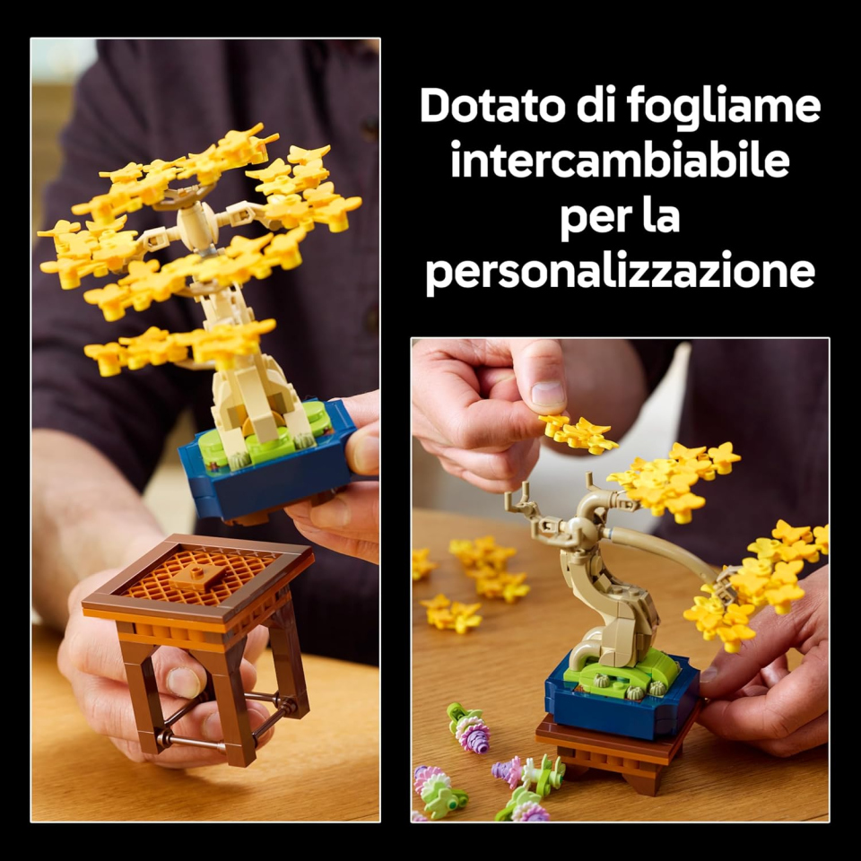 LEGO Botanicals Mini Bonsai 10373 – Ginkgo, Pino Nero e Glicine con Espositori