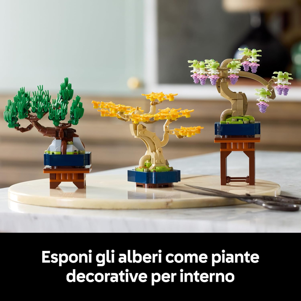 LEGO Botanicals Mini Bonsai 10373 – Ginkgo, Pino Nero e Glicine con Espositori