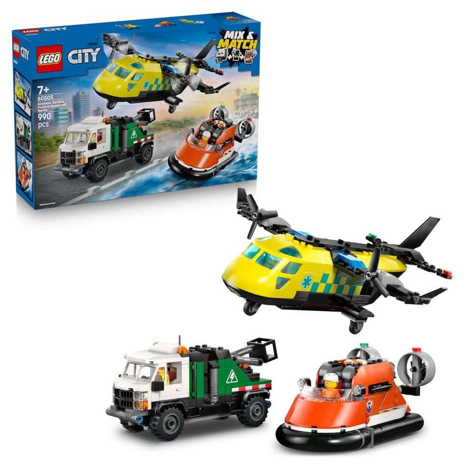 LEGO City 60505 – Set 3 in 1 Aereo, Camion e Hovercraft di Soccorso
