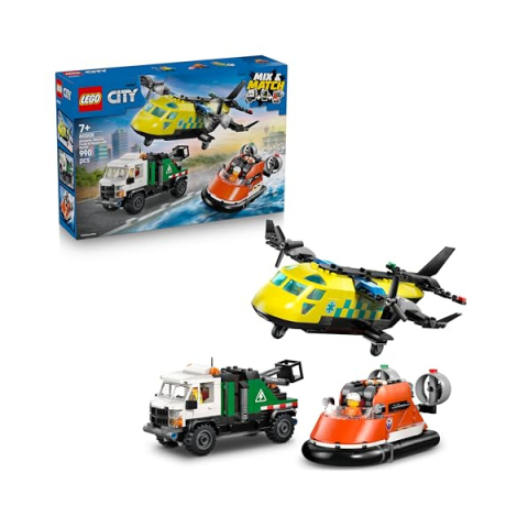 LEGO City 60505 – Set 3 in 1 Aereo, Camion e Hovercraft di Soccorso
