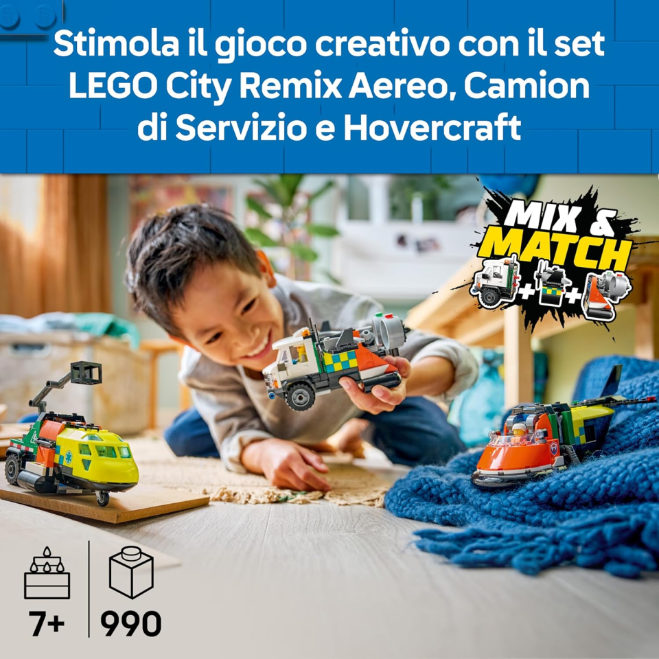 LEGO City 60505 – Set 3 in 1 Aereo, Camion e Hovercraft di Soccorso