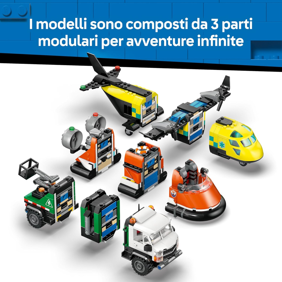 LEGO City 60505 – Set 3 in 1 Aereo, Camion e Hovercraft di Soccorso