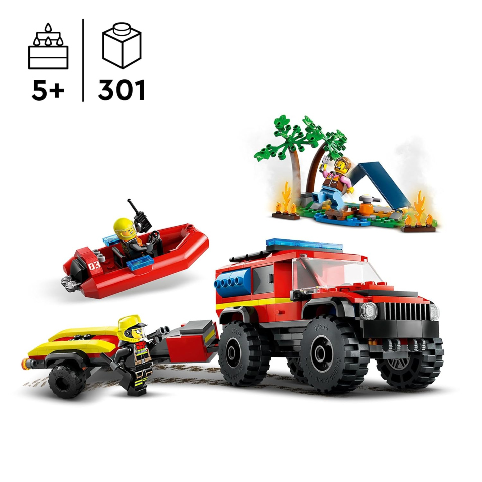 LEGO City Fuoristrada Antincendio con Gommone di Salvataggio