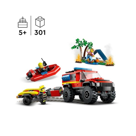 LEGO City Fuoristrada Antincendio con Gommone di Salvataggio