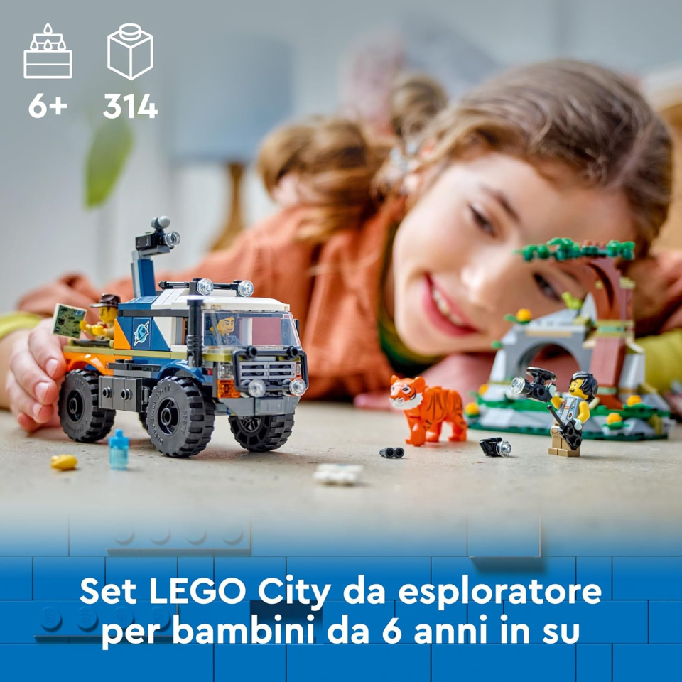 LEGO City Fuoristrada Esploratore della Giungla con Tigre e Grotta
