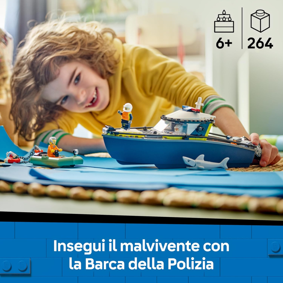 LEGO City Inseguimento Motoscafo Polizia con Squalo – Set 60456