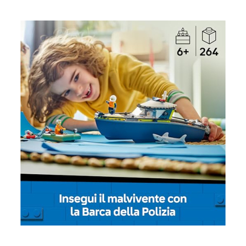 LEGO City Inseguimento Motoscafo Polizia con Squalo – Set 60456