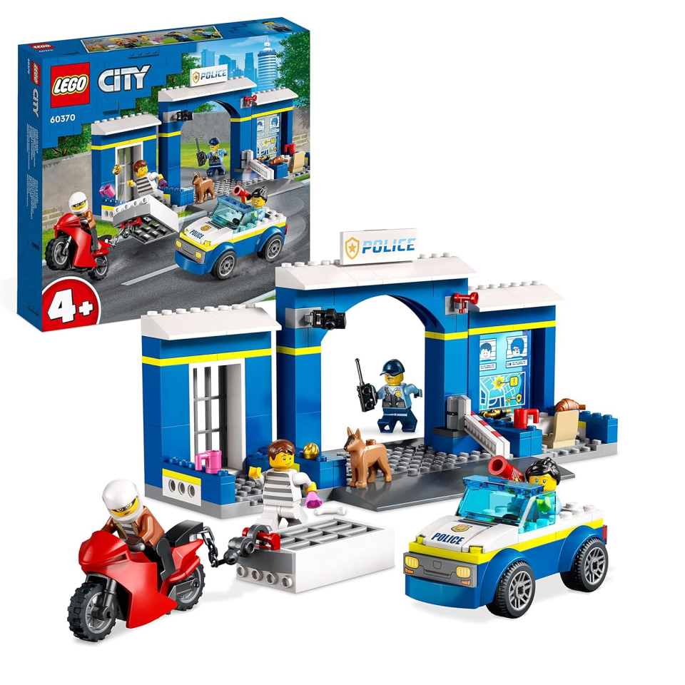 LEGO City Inseguimento alla Stazione di Polizia con Macchina, Moto e 4 Minifigure