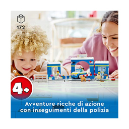 LEGO City Inseguimento alla Stazione di Polizia con Macchina, Moto e 4 Minifigure