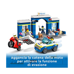 LEGO City Inseguimento alla Stazione di Polizia con Macchina, Moto e 4 Minifigure