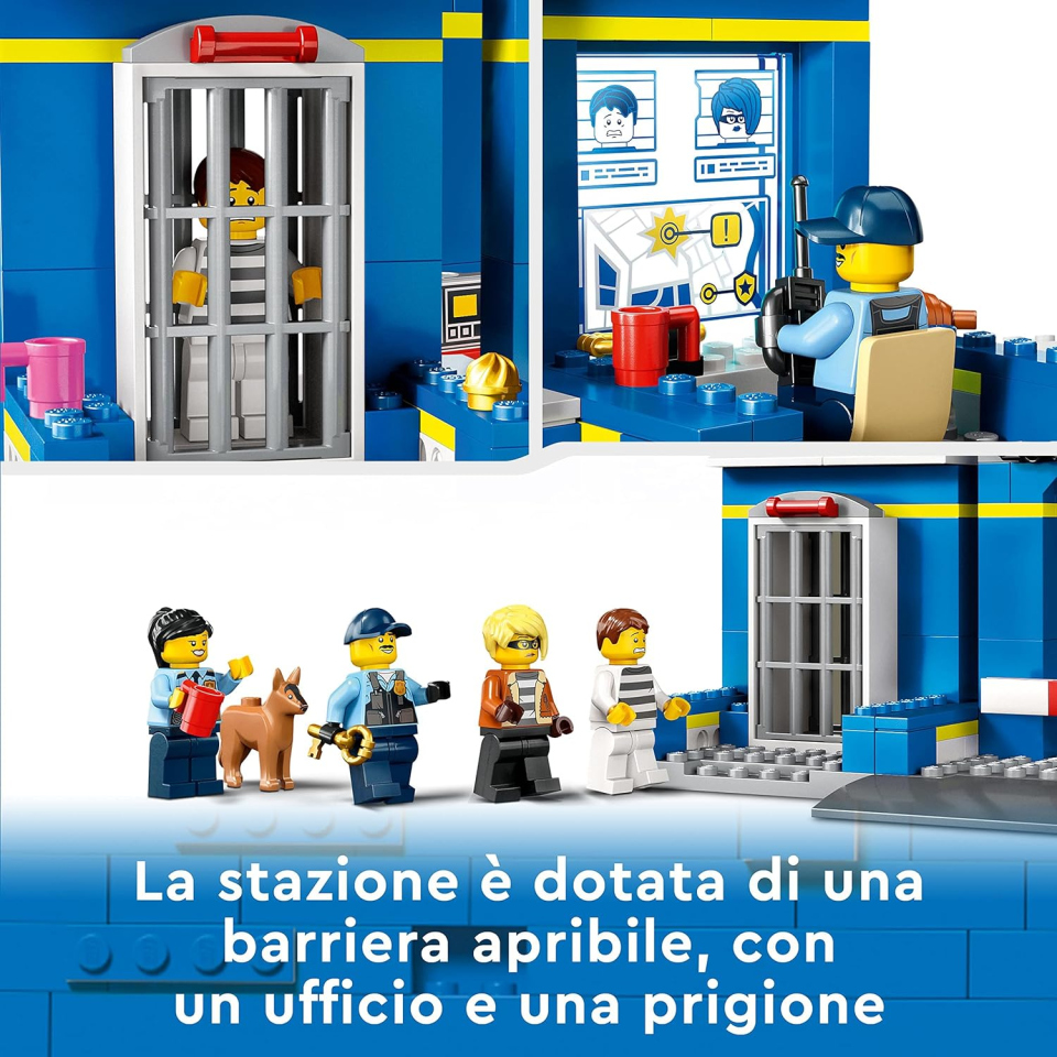 LEGO City Inseguimento alla Stazione di Polizia con Macchina, Moto e 4 Minifigure