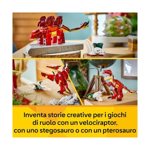 LEGO Creator 3in1 Feroce Dinosauro – Velociraptor, Stegosauro e Pterosauro 31379