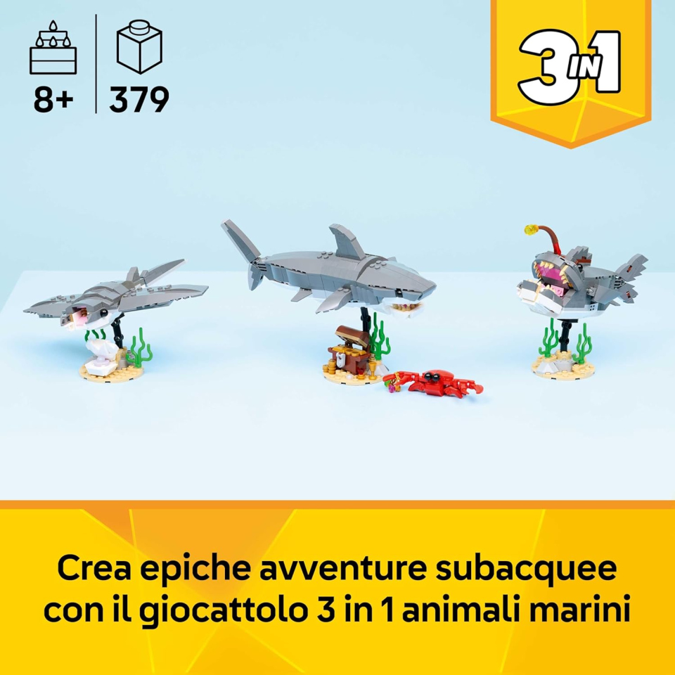 LEGO Creator 3in1 Squalo con Scrigno del Tesoro 31381