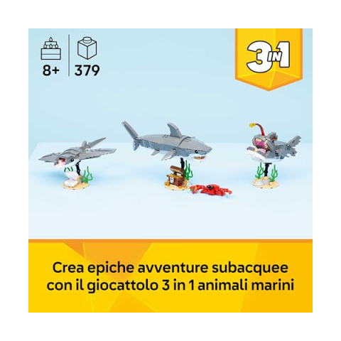 LEGO Creator 3in1 Squalo con Scrigno del Tesoro 31381
