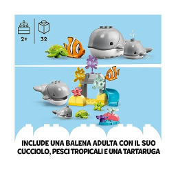 LEGO DUPLO Animali dell'Oceano 10972 – Set con Balena, Tartaruga e Tappetino Marino