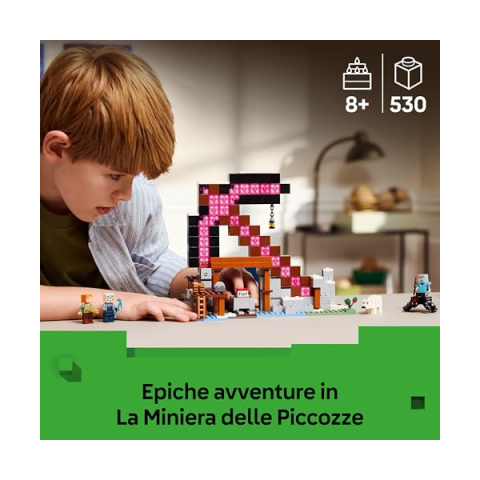 LEGO Minecraft La Miniera delle Piccozze 21277 – Set Costruzioni con Alex e Ragno