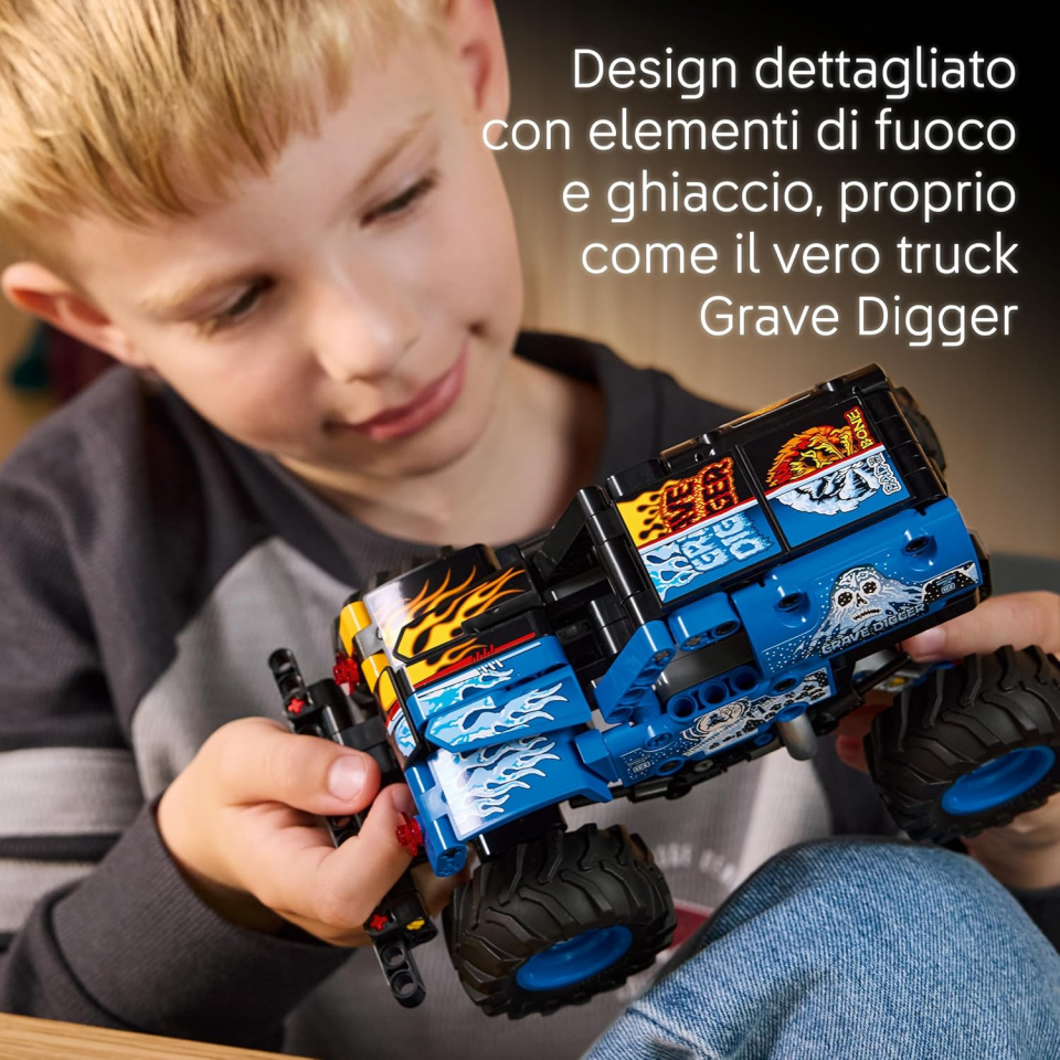 LEGO Technic Monster Jam Grave Digger Fuoco e Ghiaccio – Set Pull-Back 42219