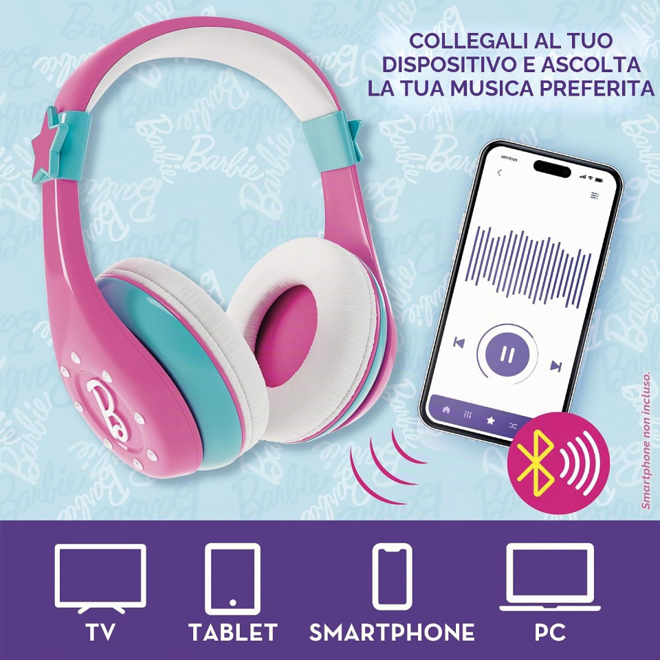 Lisciani Barbie cuffie Bluetooth regolabili multicolore