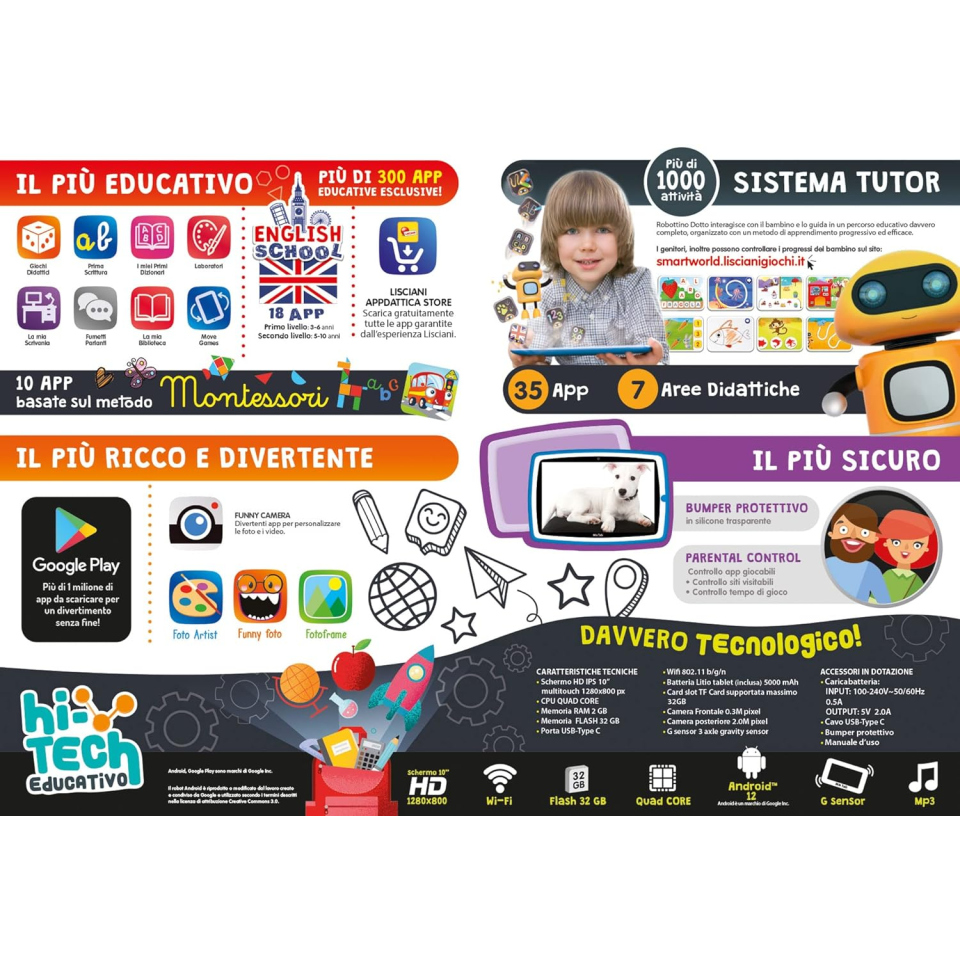 Lisciani Mio Tab 10 Tutor XL – Tablet Educativo 3-6 Anni