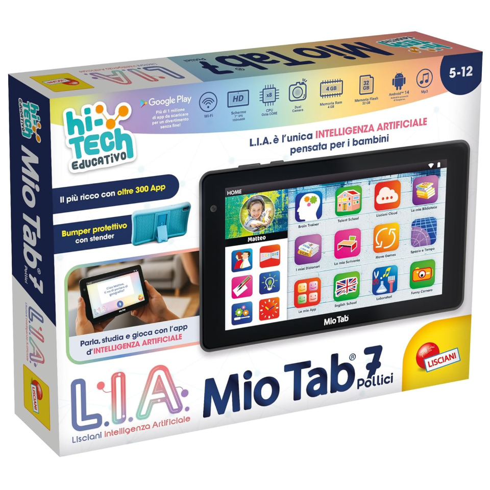 Lisciani Mio Tab 7" con L.I.A. – Tablet Educativo per Bambini