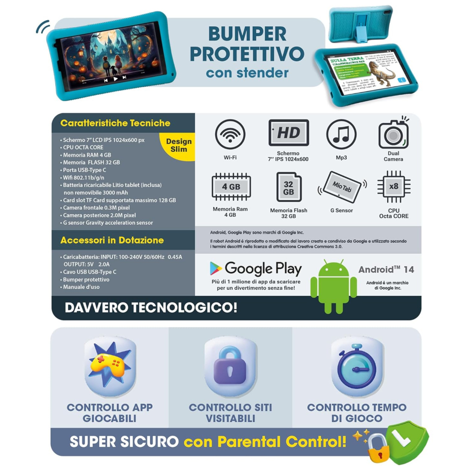 Lisciani Mio Tab 7" con L.I.A. – Tablet Educativo per Bambini