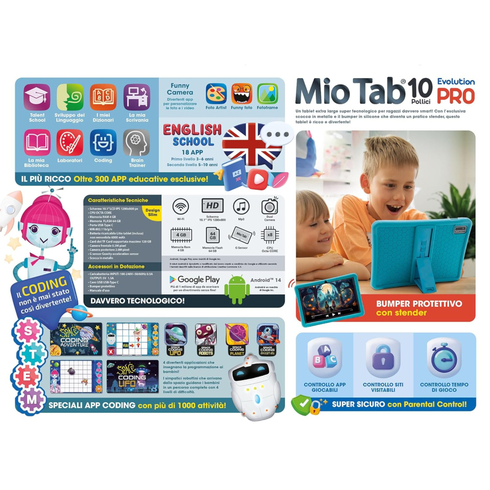Lisciani Mio Tab Pro 10 – Tablet Educativo Android 14