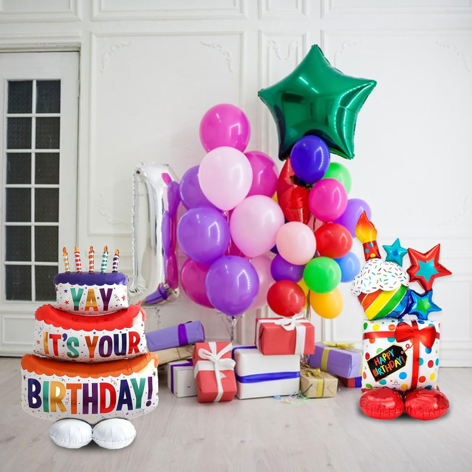 LXONTSG set palloncini compleanno con torta e regalo