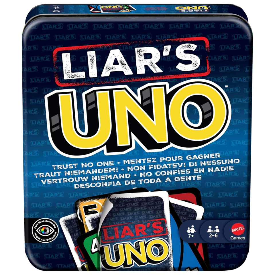 Mattel UNO Liar's gioco di carte in latta