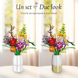 Mavo Brix – Bouquet di Fiori con Vaso Bicolore, 1458 Pezzi