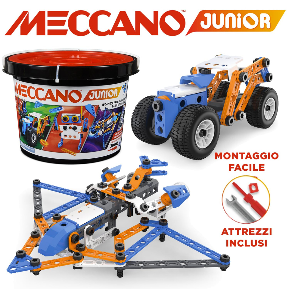 Meccano Junior barile 150 pezzi con 5 modelli