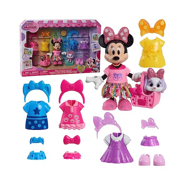Minnie Glitter and Glam Playset Disney - bambola 15 cm Cream Puff abiti fiocchi cerchietti