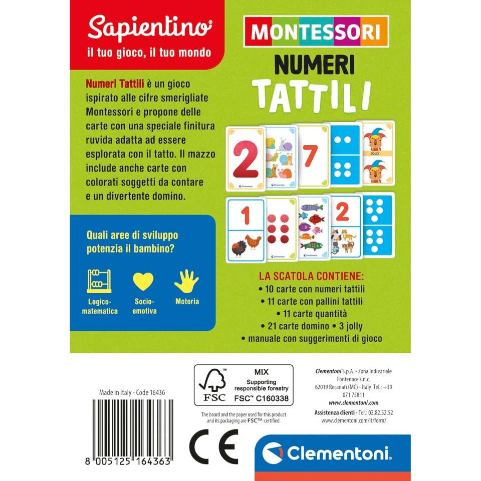 Clementoni Sapientino Montessori Numeri Tattili – Flashcards Sensoriali 3-6 Anni