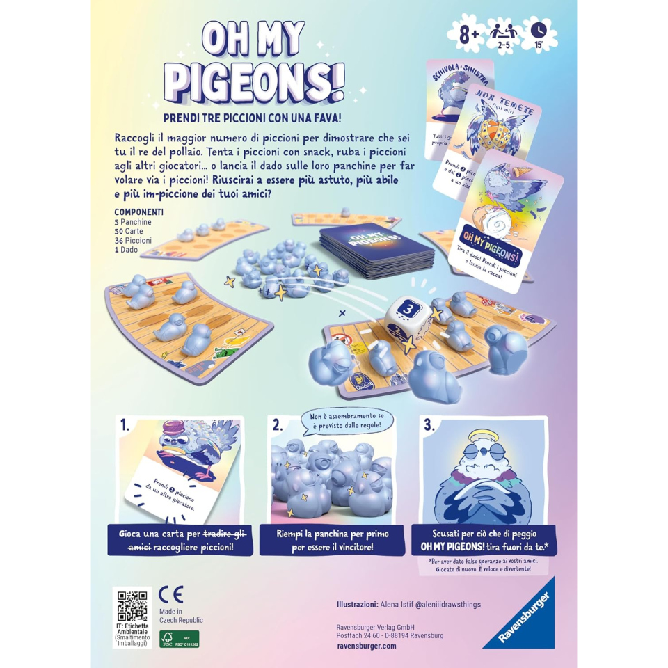 Ravensburger Oh My Pigeons gioco di carte, 2-5 giocatori