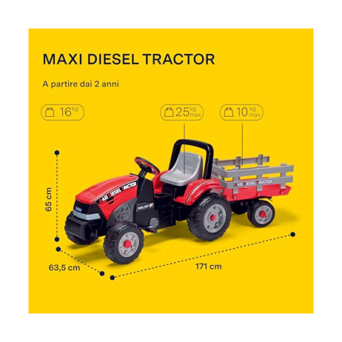 Peg Perego Maxi Diesel – Trattore a Pedali con Rimorchio