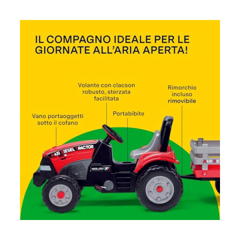 Peg Perego Maxi Diesel – Trattore a Pedali con Rimorchio