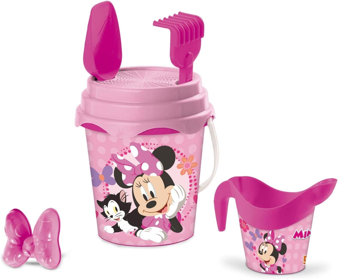 Minnie Set Giochi da Spiaggia con Secchiello, Paletta, Rastrello, Setaccio, Formina, Annaffiatoio - Disney Mondo Toys