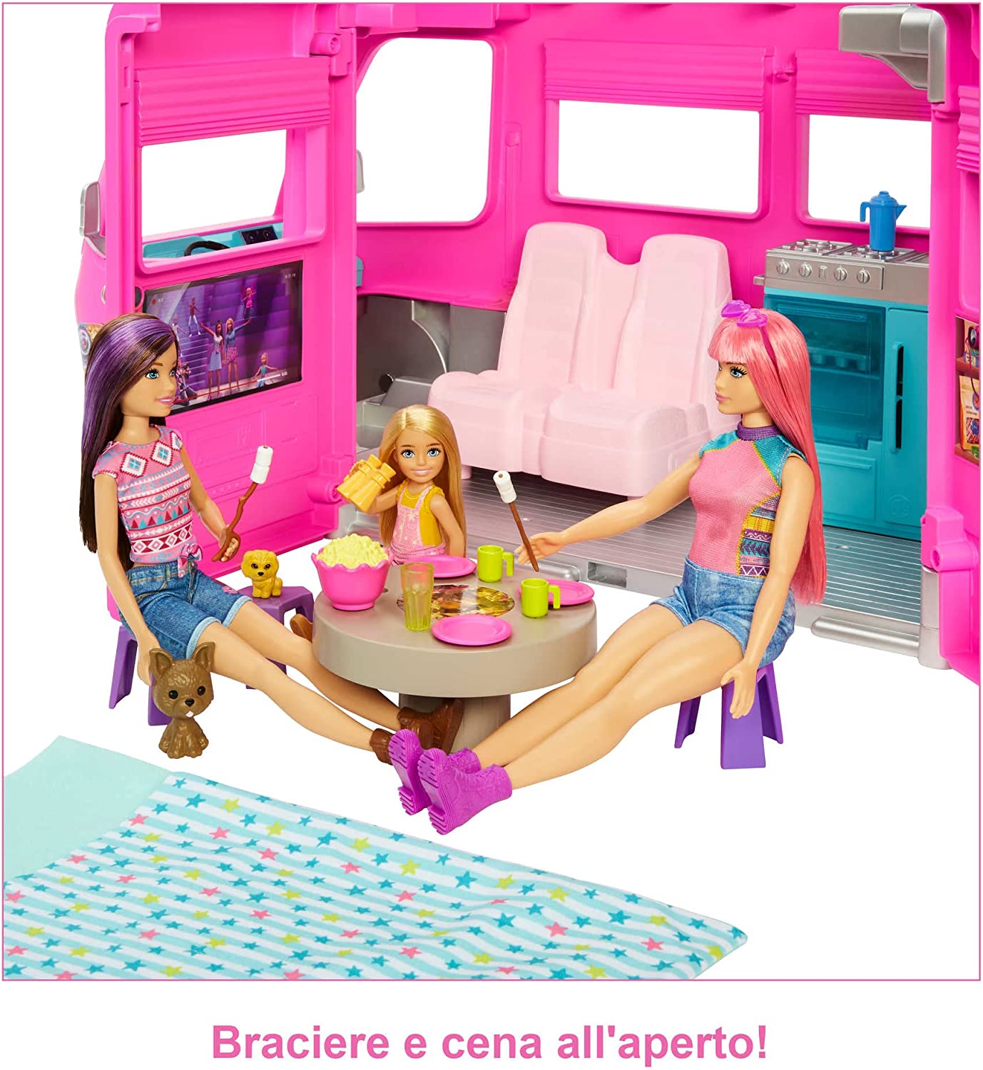 Barbie Camper dei Sogni - Trasformabile con Scivolo e Piscina e 60 Accessori - Mattel - immagine 4