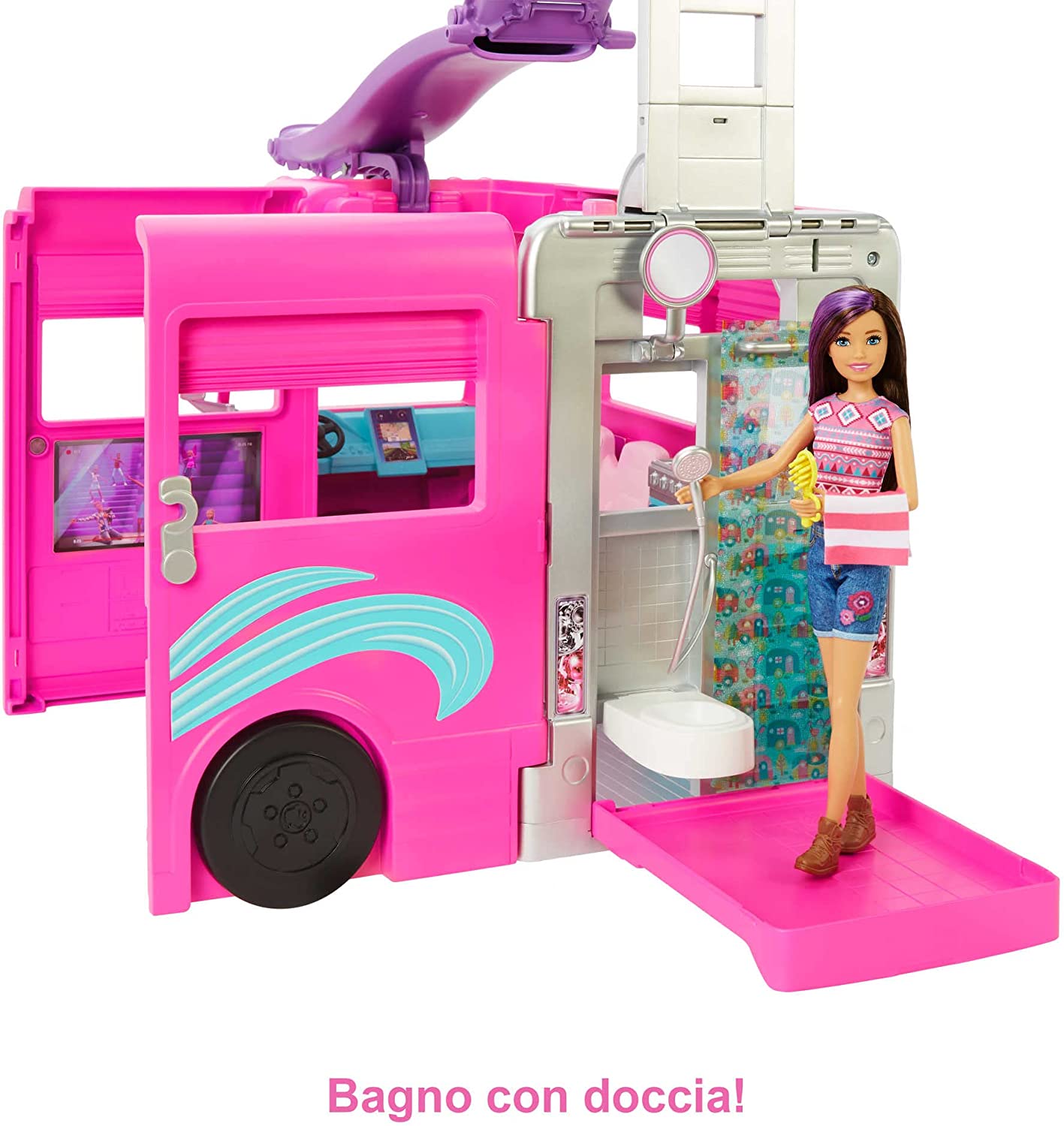 Barbie Camper dei Sogni - Trasformabile con Scivolo e Piscina e 60 Accessori - Mattel - immagine 5