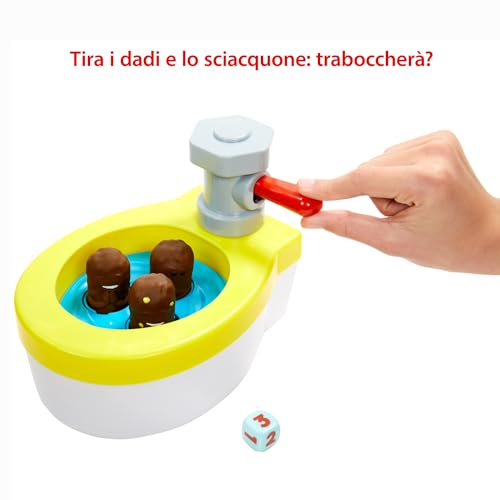 Acchiappa la Cacca Turbo, gioco di società con water giocattolo, 3 pezzi, 1 dado e istruzioni da 5 anni - Mattel Games