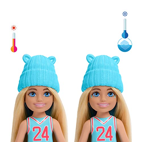 Barbie Chelsea Color Reveal Serie Sport, Mini Bambola con 6 sorprese, Accessori Inclusi, HKT85