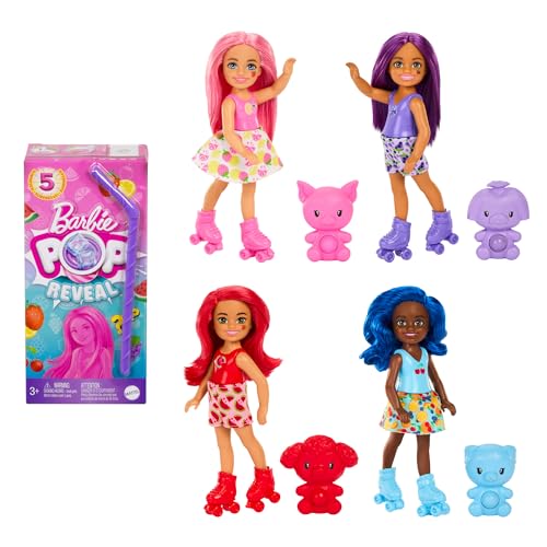 Barbie Chelsea Pop Reveal, Bambola cambia colore con 5 sorprese profumate, HRK58