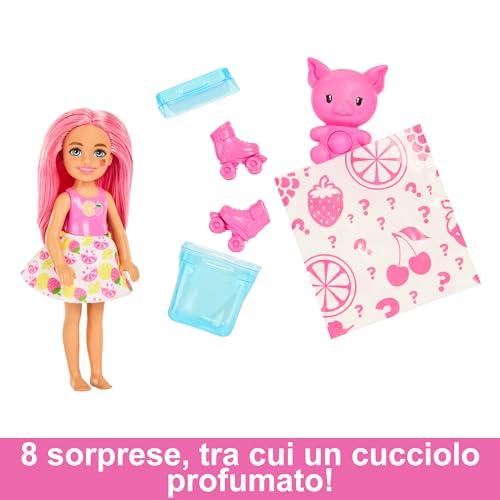 Barbie Chelsea Pop Reveal, Bambola cambia colore con 5 sorprese profumate, HRK58