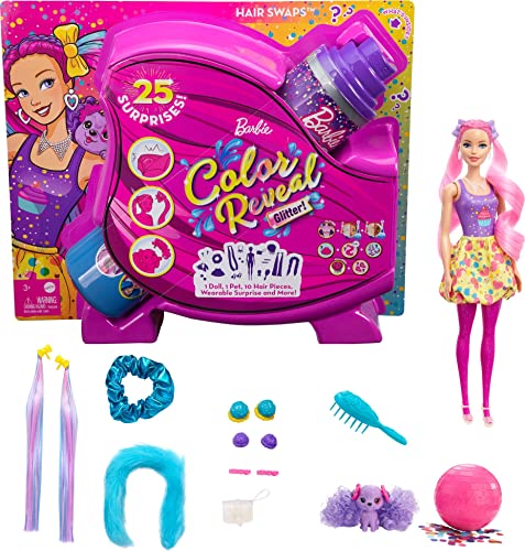 Barbie Color Reveal Glitter Viola con 25 Sorprese da 3+Anni, HBG41